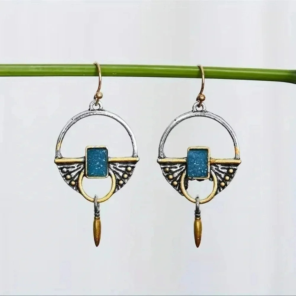 Turquoise Boho Circle Dangle Earrings